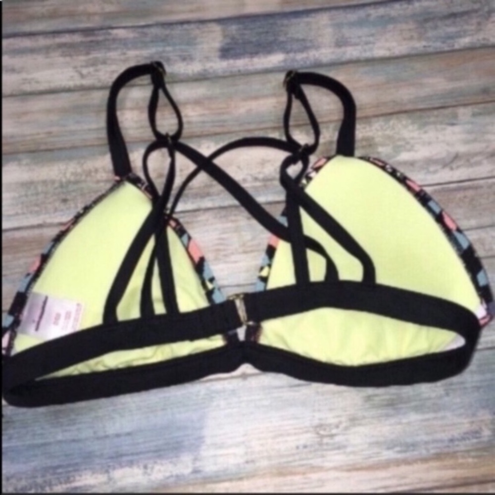 Xhilaration Geometric Bikini Top Large Green Pink Triangle Swim Top - Picture 4 of 4